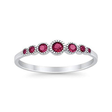 Half Eternity Petite Dainty Wedding Ring Simulated Ruby CZ 925 Sterling Silver